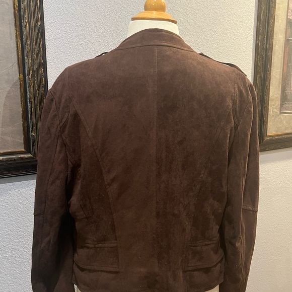 #1905. Orange Fashion Village Brown Faux Suede Fringed Jacket. Size L - Picture 6 of 11